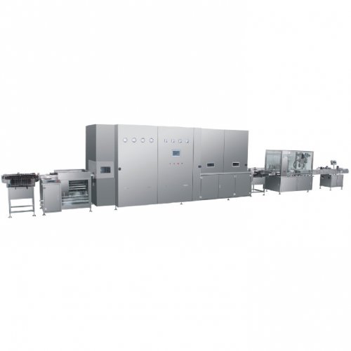 Línea de producción de jarabe de botella de vidrio.